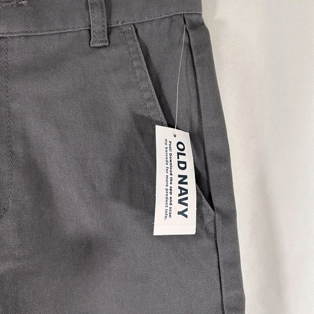 New Old Navy Chino Shorts Boys 8 Grey Slim Built-In Flex Pockets Cotton Blend